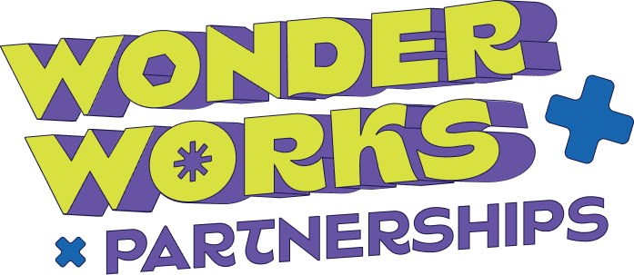 Playful text which reads 'Wonder Works Parterships